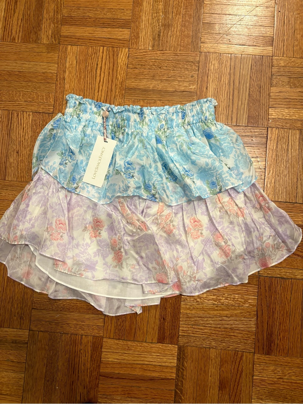 LOVESHACKFANCY Ruffle Mini Skirt in Rainbow Clouds size small new with tags - Picture 5 of 13